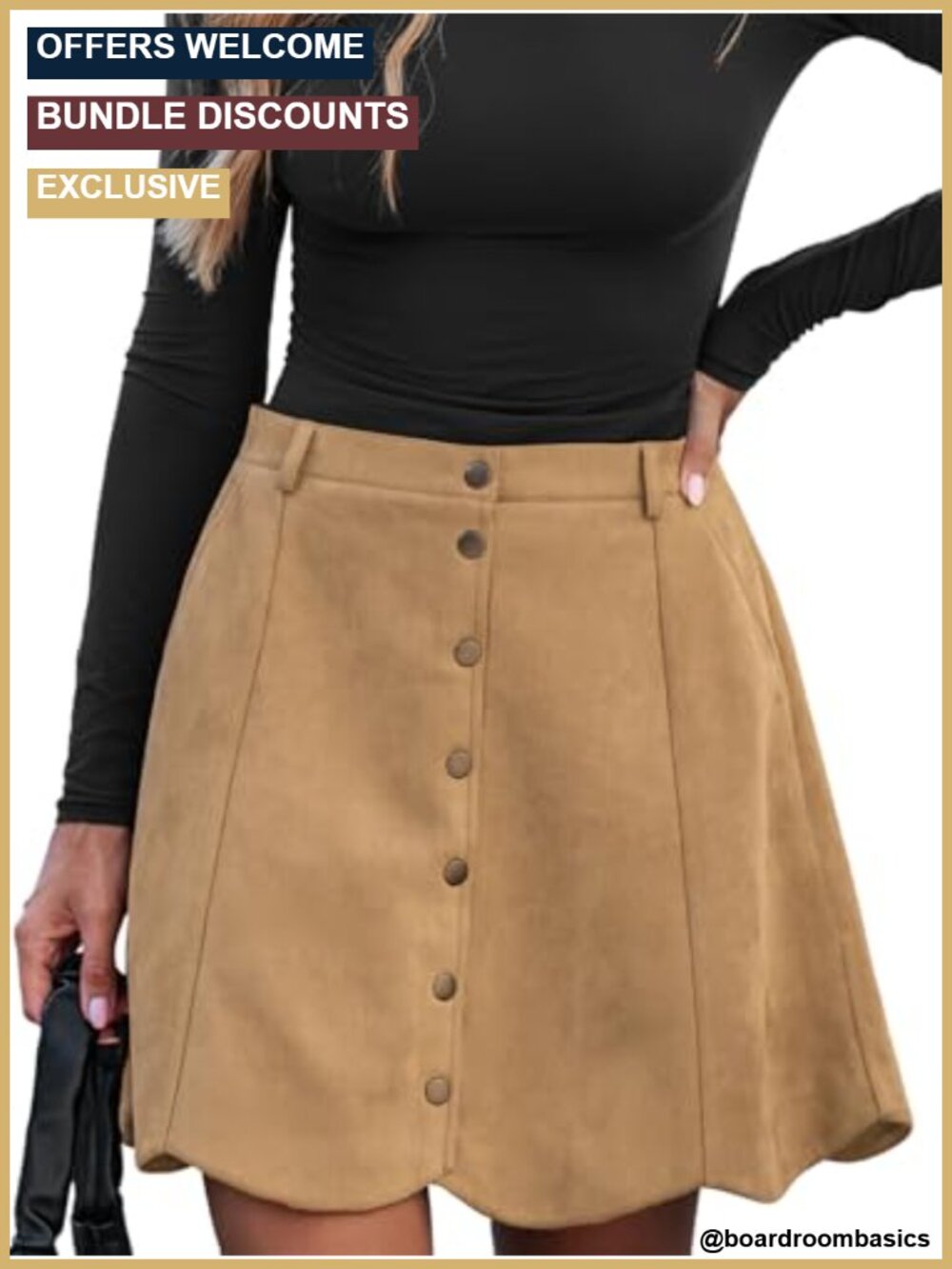 CUPSHE Suede Button Front Mini Skirt A-Line with Side Pockets